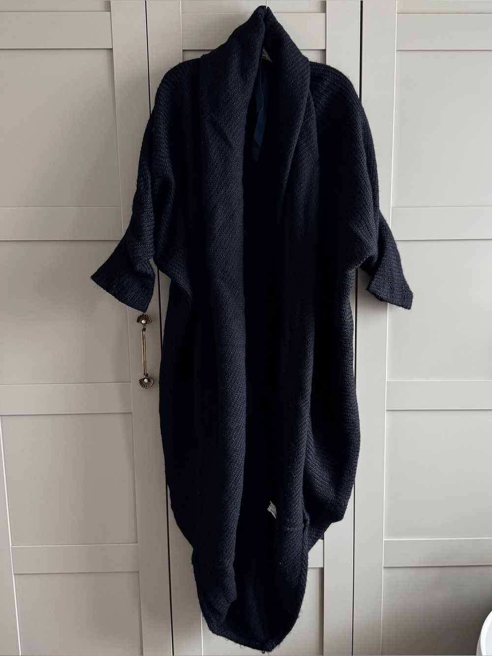Angelo Figus Black Wool Voluminous avant-garde cocoon cardigan Made in Italy